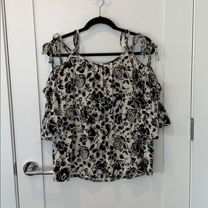 Black and white cold shoulder top